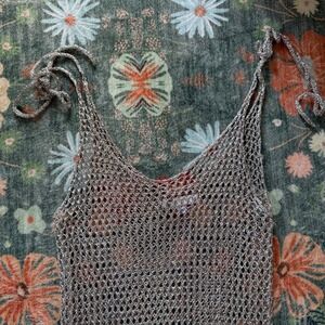 Hyfve Silver Metallic Crochet Maxi Dress Fishnet Tie Strap Cover Up HF24E021 M
